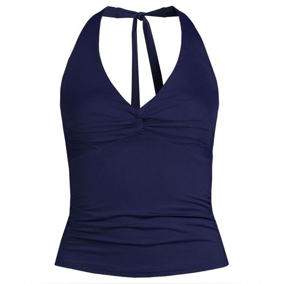 Land's End chlorine resist halter twist tankini swimsuit top deep sea Navy 14 - Picture 1 of 4